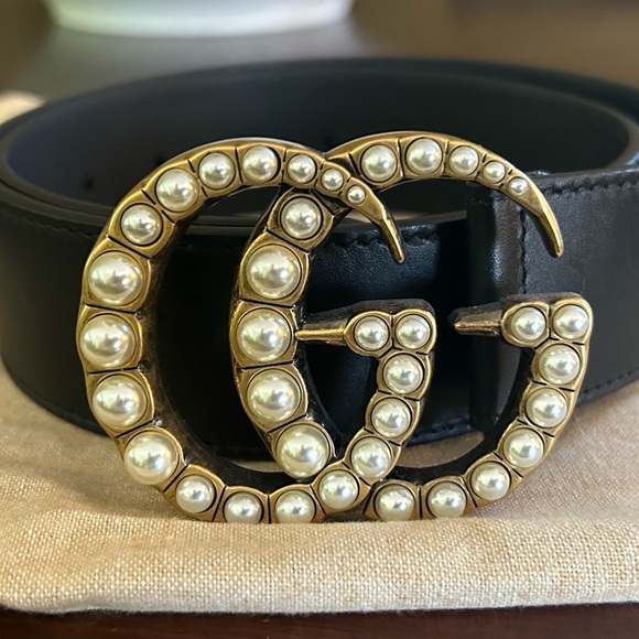 GG Marmont Wide Belt with Pearls Size 85 - Picture 2 of 6